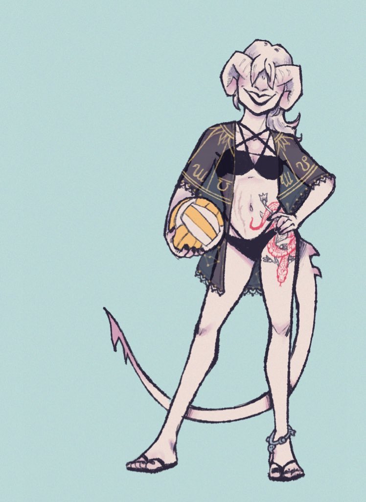 crawling out of my cave to post my pc’s beach episode look. moments after this she was smashed in the face w that volleyball