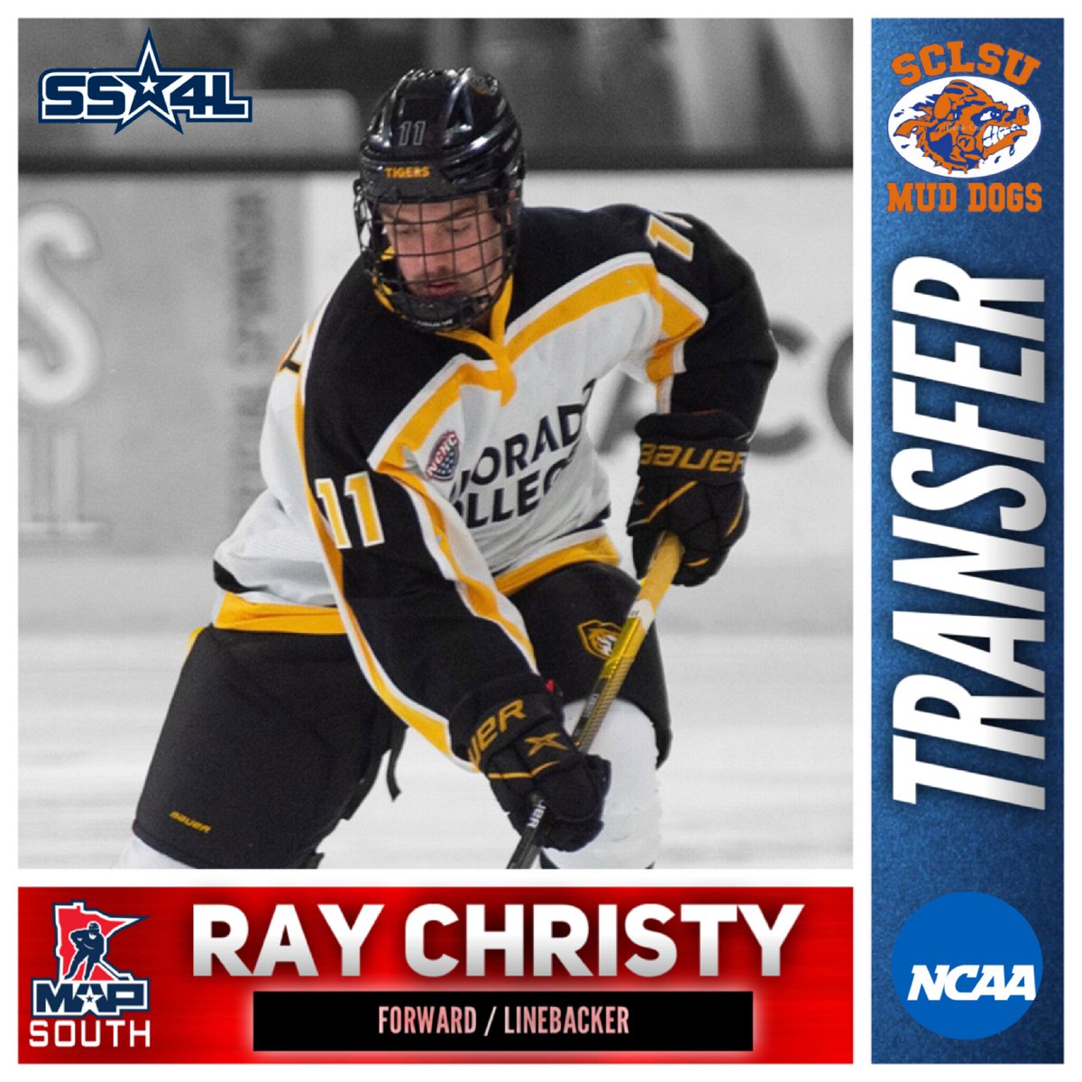 apx_hockey's tweet photo. YOU CAN DO IT: Colorado College F @Raychristy15 is transferring to South Central Louisiana State University. Ray hopes to bring the SCLSU Mud Dogs back to the Bourbon Bowl next season. #GoMudDogs #SS4L😉 https://t.co/WFH5OkdCyQ