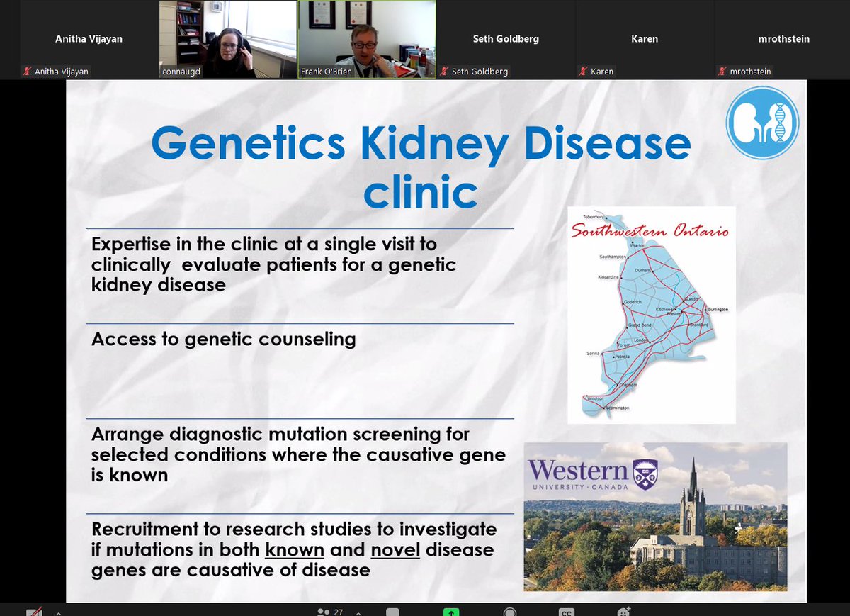 VijayanMD's tweet photo. A superb renal GR @WUNephrology by Dr. Dervla Connaughton, the Eugen Drewlo Chair in Kidney Research and Innovation from @SchulichMedDent!
An in-depth review of Genetic Kidney Disease in Adults 
Too frequently we use CKD of unclear etiology - hope to change that in the future. https://t.co/m3ERKQALO0