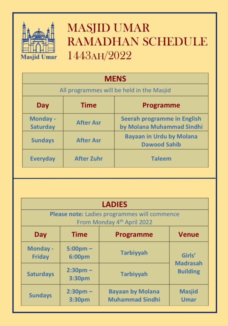 Ramadan schedule