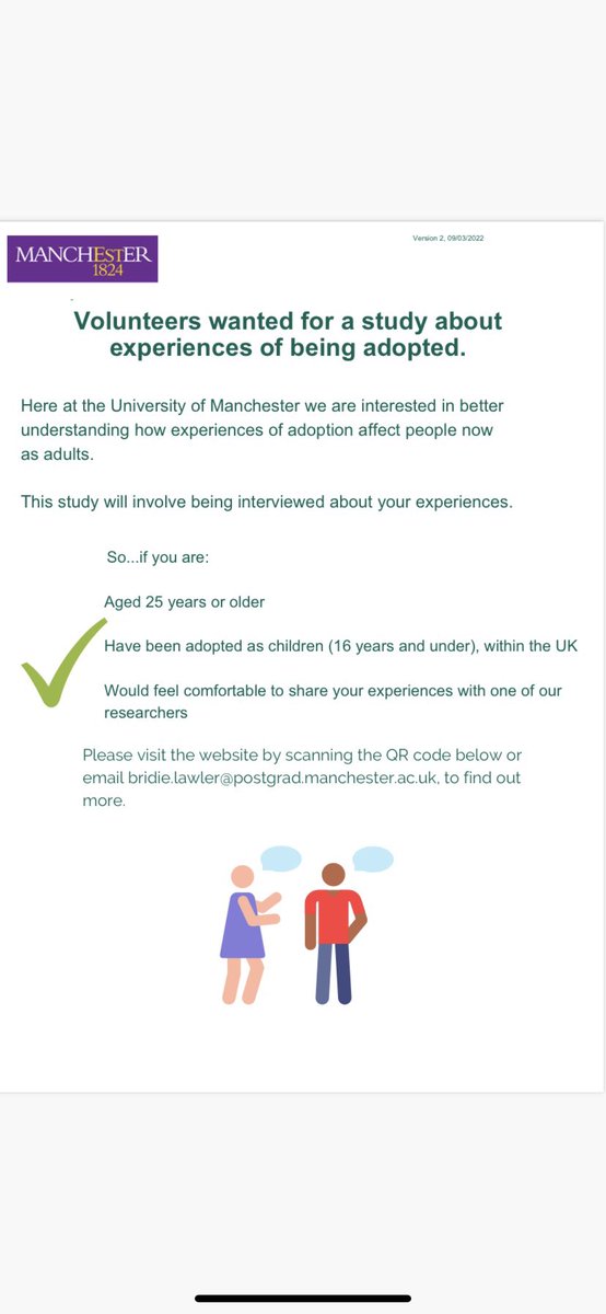 AdopteeExperien's tweet photo. Hi, I’m conducting a study looking for participants, focused on the experiences of people who have been adopted. Focused on understanding adoptee experience and story. If you’re aged 25 or over and adopted as child, please consider participating.
#adopteevoices #adopteetwitter https://t.co/JOw1zPjfuy