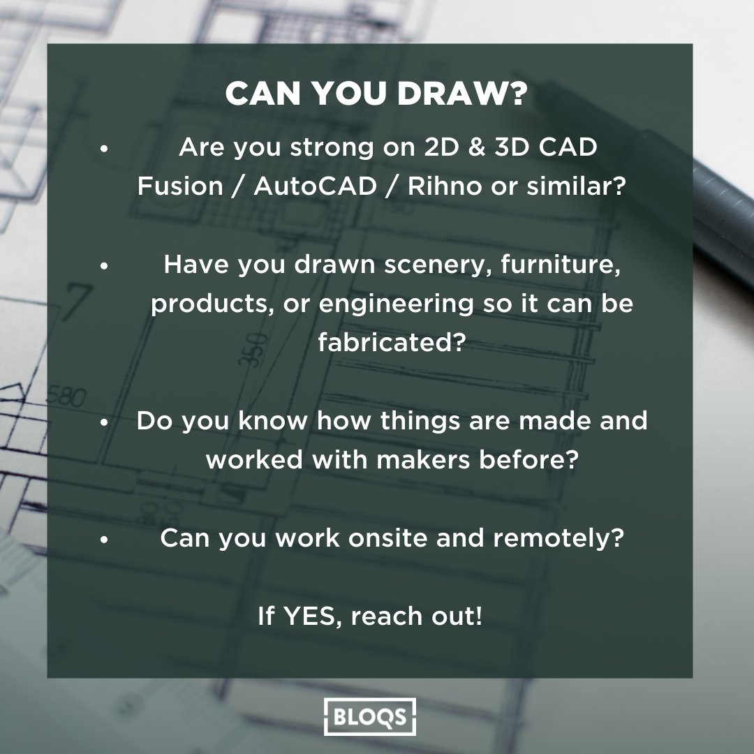 bloqsuk's tweet photo. We are hiring! Freelance Fabrication Draughtsman Needed ๐คย
Please send CV and Portfolio to: tracey@buildingbloqs.comย
#buildingbloqs #wearehiring https://t.co/QqZbWYdekI