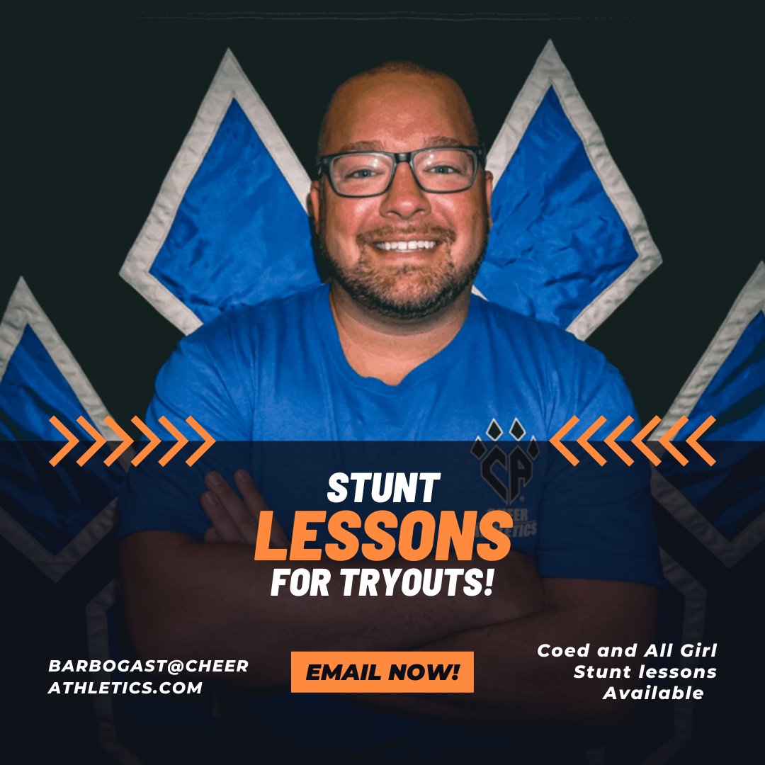 Tryouts are right around the corner!🥳 Our very own coach Brandon will be offering one on one stunt lessons to help prepare anyone who is interested in flying at the Clawstle! He specializes in coed stunting, and CAn’t WAIT to hear from you! #TryoutSzn #EmailToday