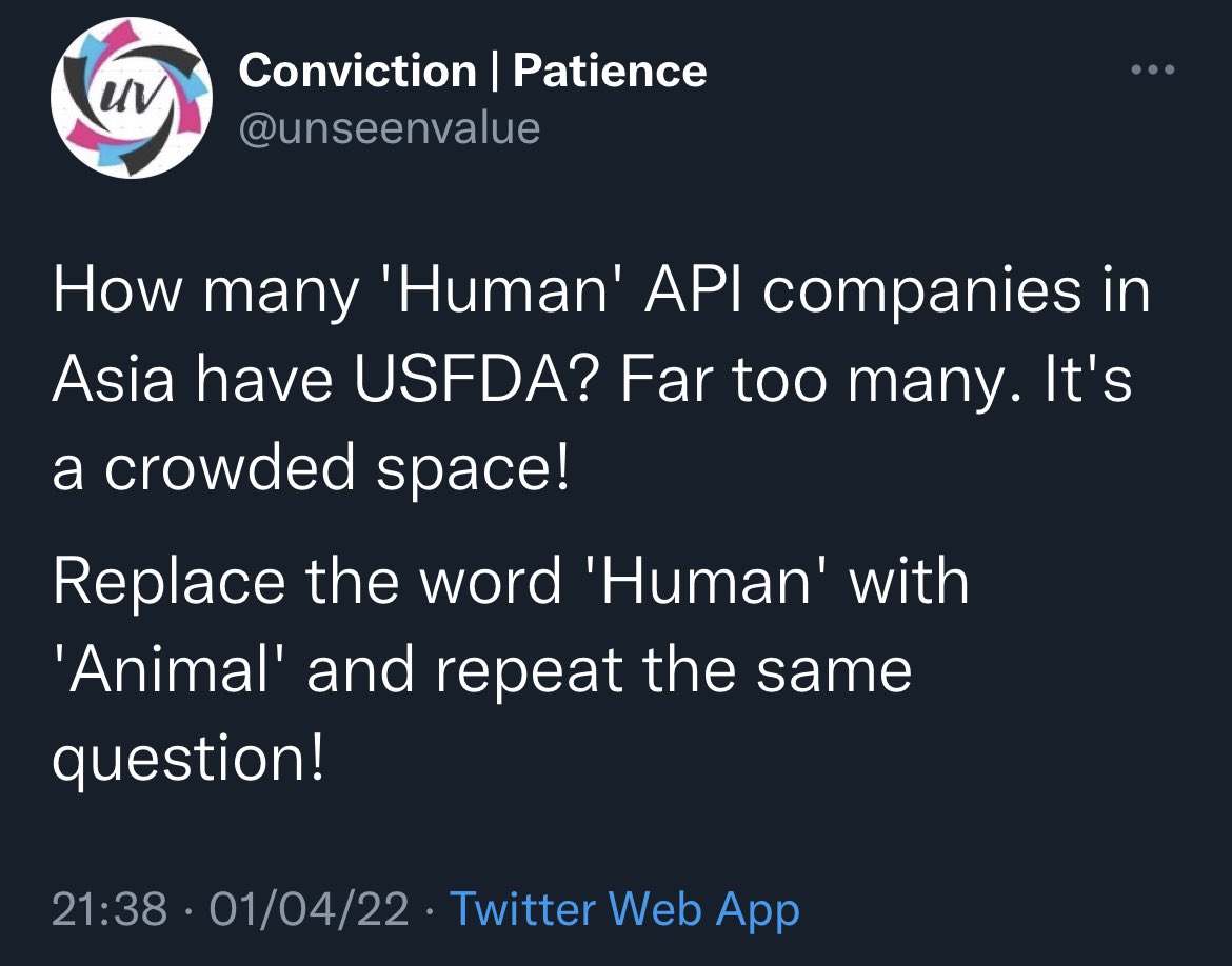 ChhoteSaab's tweet photo. #S2NL #sequentScientific please be aware that thr is no requirement for Animal API to be from USFDA approved ‘Animal’ API company.. API from Human API facility can be used for Animal Products.. can debate anywhere #period https://t.co/Tai5LYWtE7