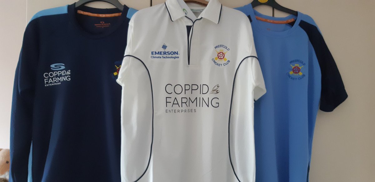 PrestcoldCC's tweet photo. New kit has arrived from
@serious_sport thanks to @EmersonComRes and The Phillimore Estate for their support #PCC2022 https://t.co/980XGcSTFC