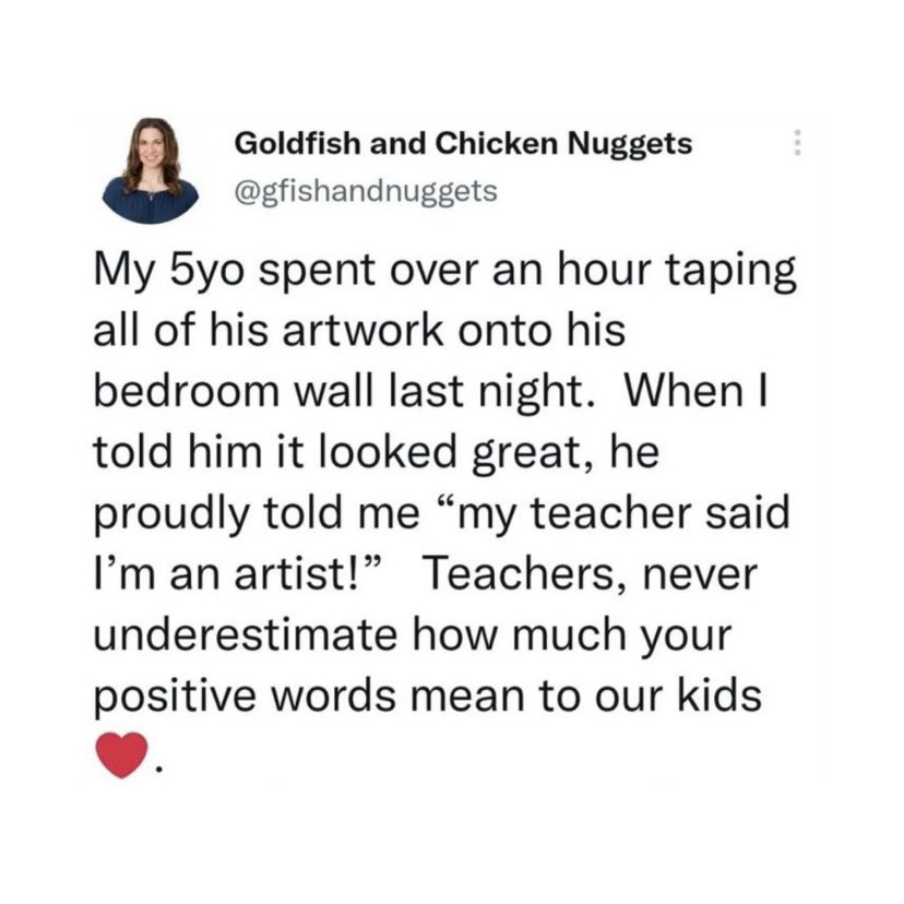 “Teachers, never underestimate how much your positive words mean to our kids” ❤️👏 #teachers

Repost <a href="/gfishandnuggets/">Goldfish and Chicken Nuggets</a>