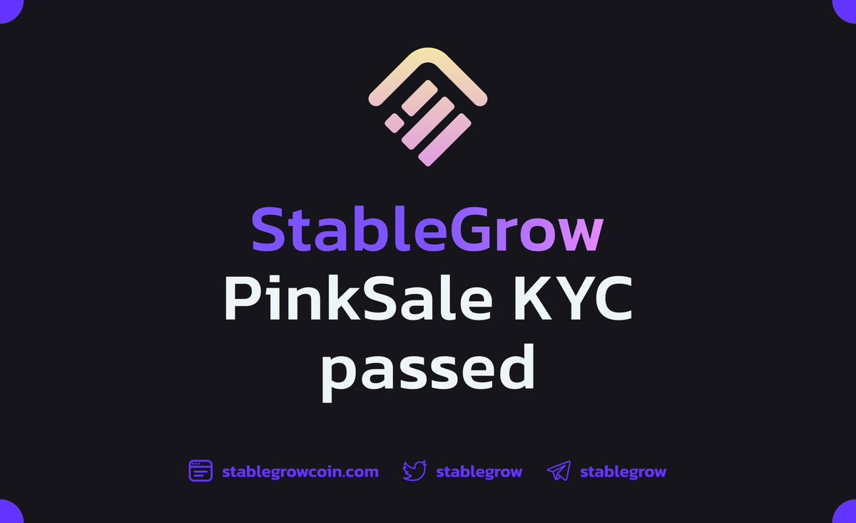 stablegrow's tweet image. 🔘 StableGrow. PinkSale KYC passed!

Check here: pinksale.finance/#/launchpad/0x…

#BNB #BSC #BinanceSmartChain #BSCGem #StableGrow