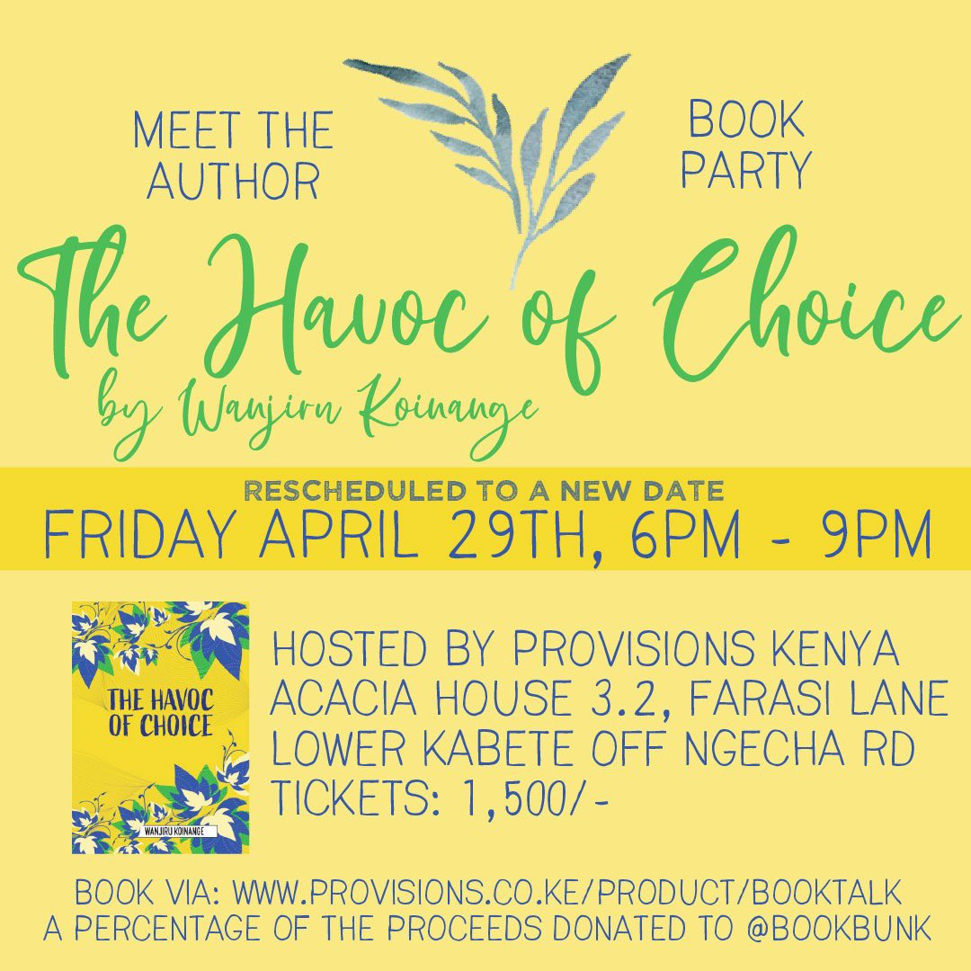 BunkBooks's tweet photo. Update! NEW DATE: Friday 29th April, from 6pm -9pm. It’s a book party! Tix still available via @ProvisionsKenya here https://t.co/TMoTZLwHrv https://t.co/cpfNEcYlpq