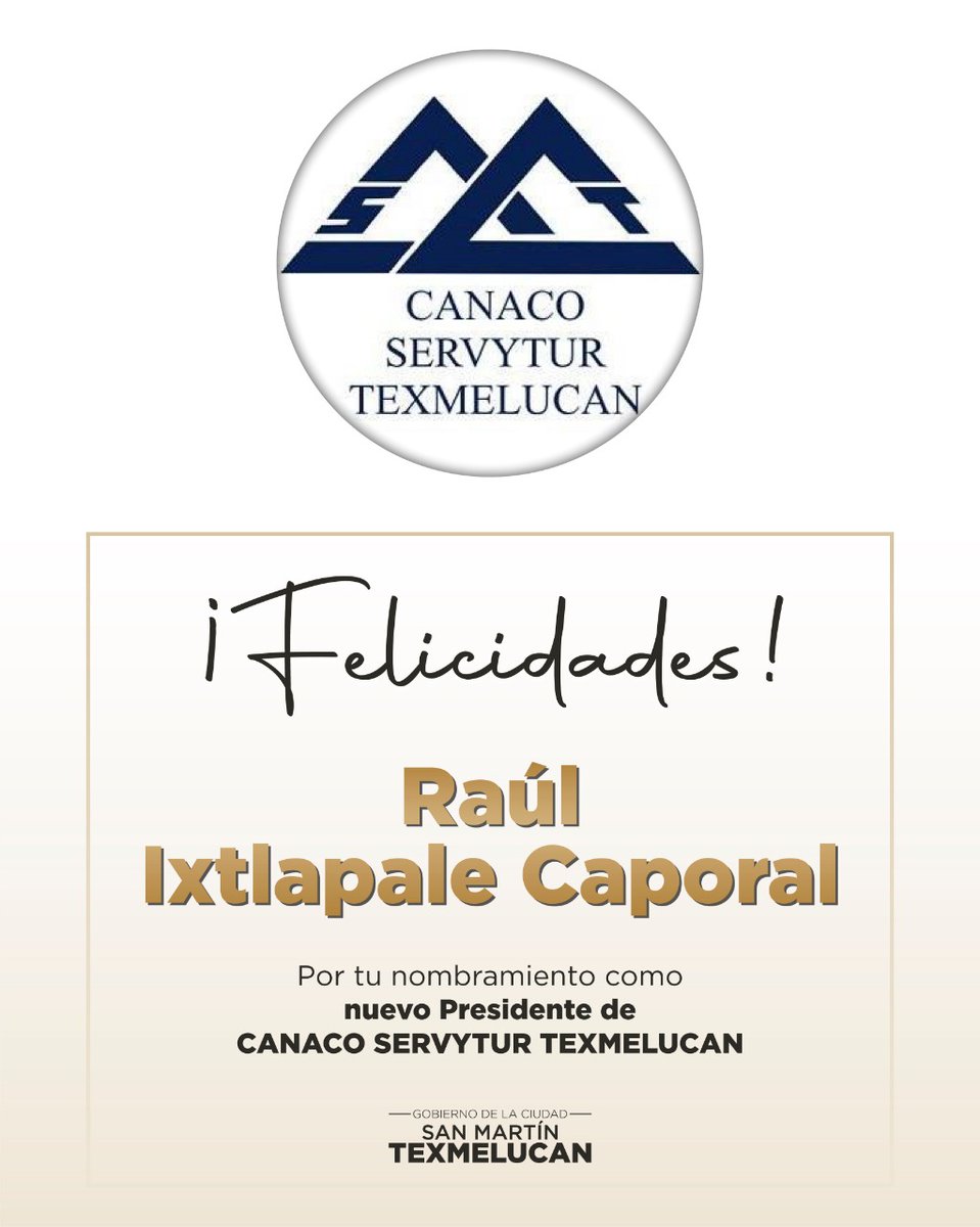 NormaLayon's tweet photo. Felicidades @IxtlapaleRaul por tu nombramiento como Presidente de @CANACOTexmeluca.

Te deseo el mayor de los éxitos y que tu trabajo contribuya al desarrollo de la Cámara que con orgullo representas. https://t.co/e1NVkPEbeZ