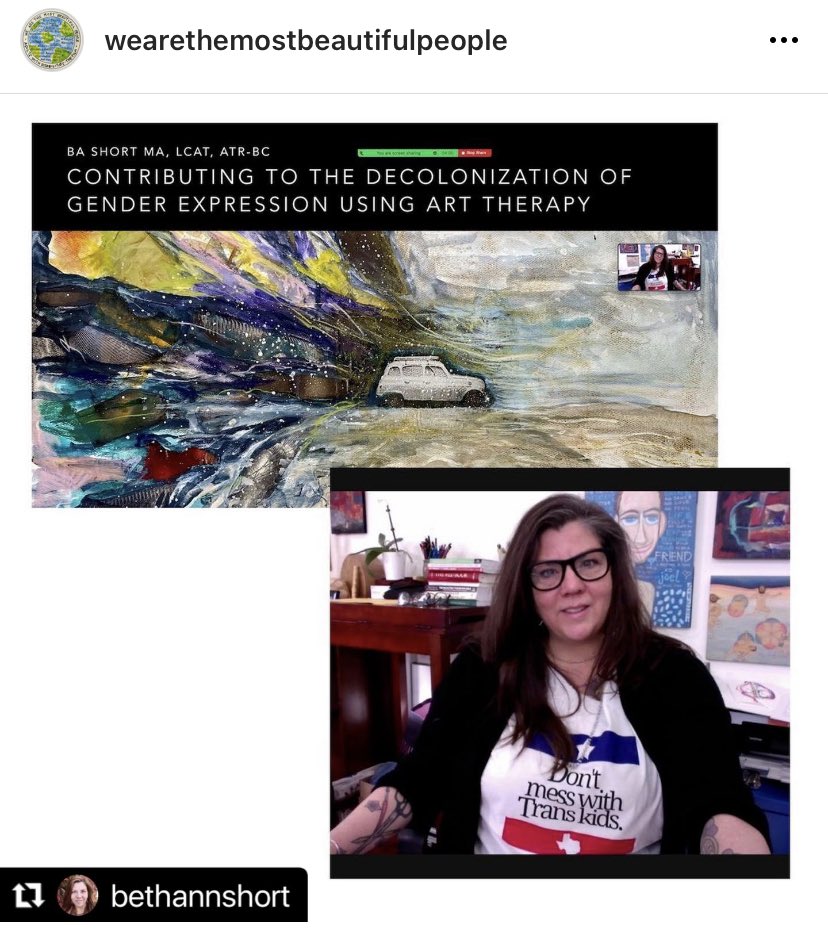 MSZianChavez's tweet photo. I couldn’t have asked for a better Director than @bethannshort for my #documentary #WeAreTheMostBeautifulPeople
They are presenting at #Hofstra virtual art therapy conference in April.
“Decolonizing Gender Expression Using Art Therapy" link in their bio #TransVisability #gender https://t.co/X4bJh9P3pK