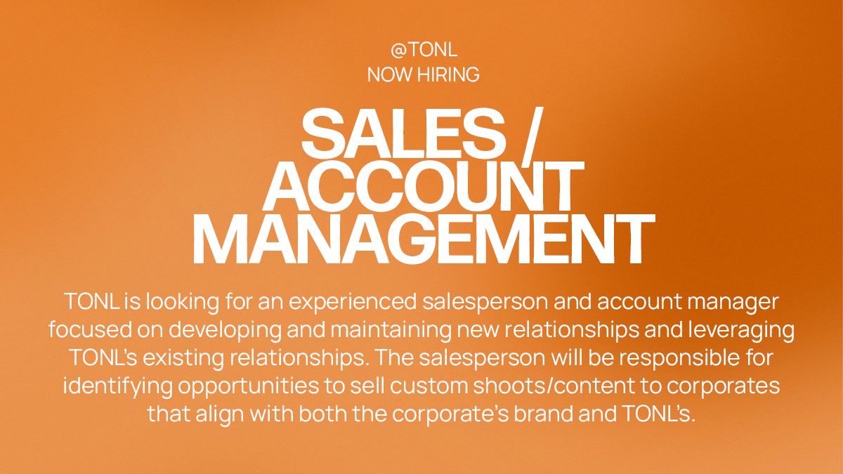 ‼️We’re extending application submissions for the Sales/Account Manager role for TONL. Please apply by Wednesday, April 6th. For more details on the role click below: drive.google.com/drive/folders/…