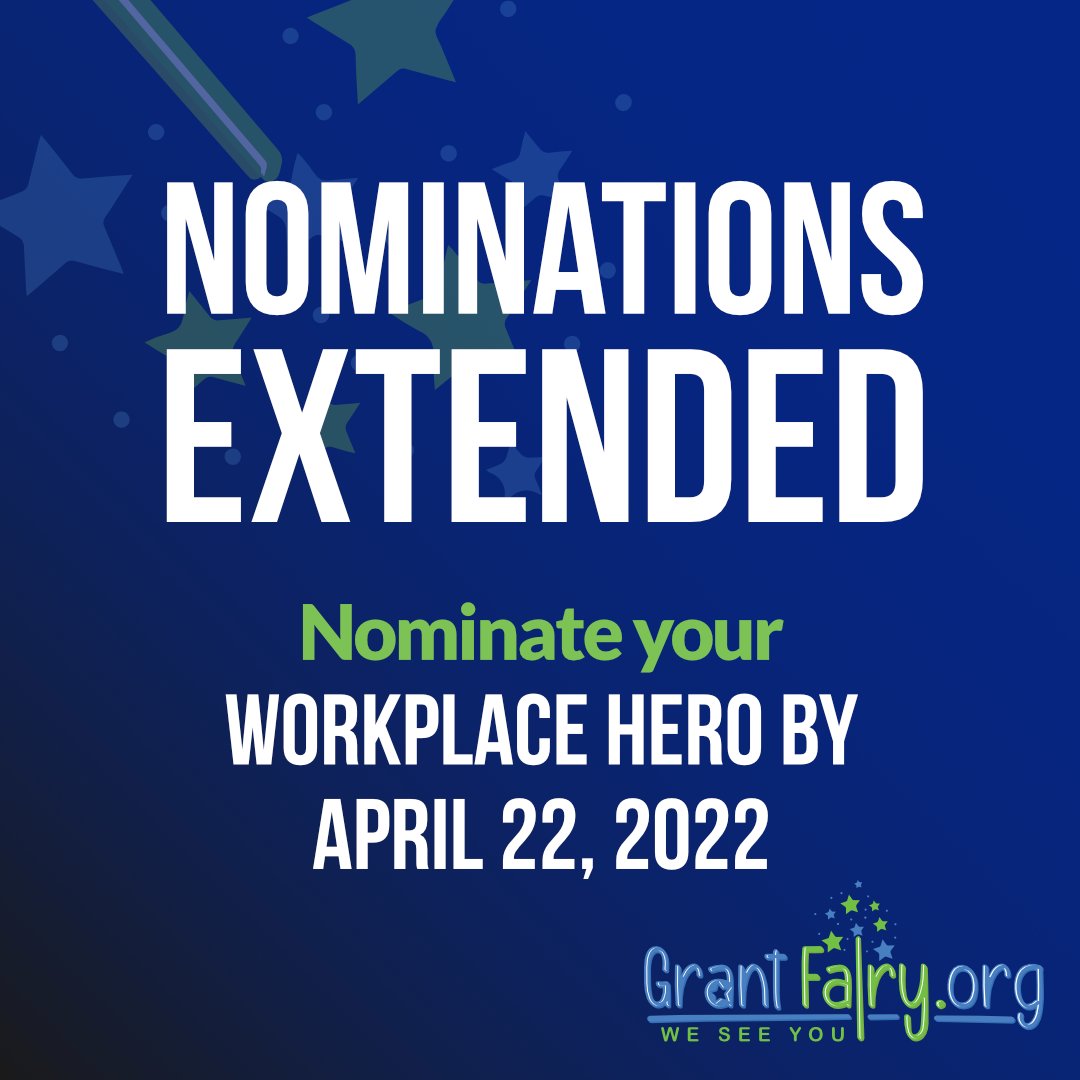 GrantFairyTX's tweet photo. We've extended the nomination window to April 22, 2022 💚

So get your workplace hero nominations in today! (Link in Bio)

_________________

#SmallBusiness #nominationsopen #nominationsextended #weseeyou #grantfairytx #workplaceheroes #givingback #communitymatters #Nonprofits https://t.co/3q2XC8kZ28