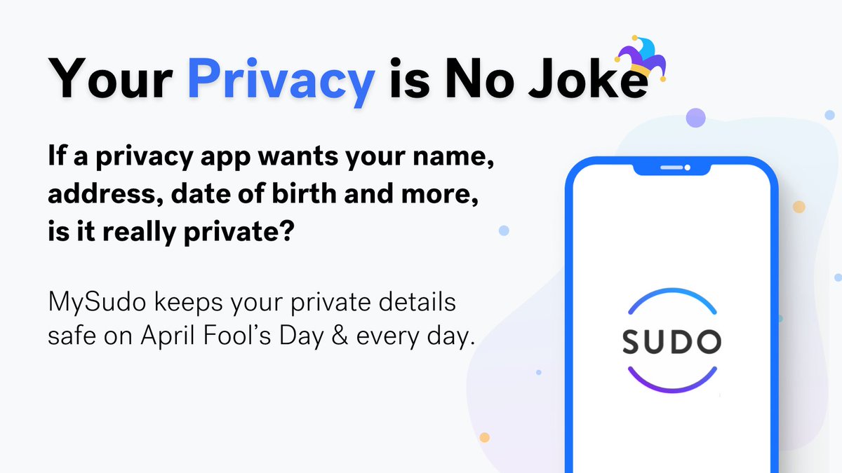 MySudoApp's tweet photo. This April Fool's Day, don't fall for #privacy apps that collect your personal information. Speak privately, browse privately, pay privately with MySudo – the all-in-one privacy app. https://t.co/O0VKhIV1n7 #privacyapp #AprilFoolsDay 🤪 https://t.co/BQG98deR1R