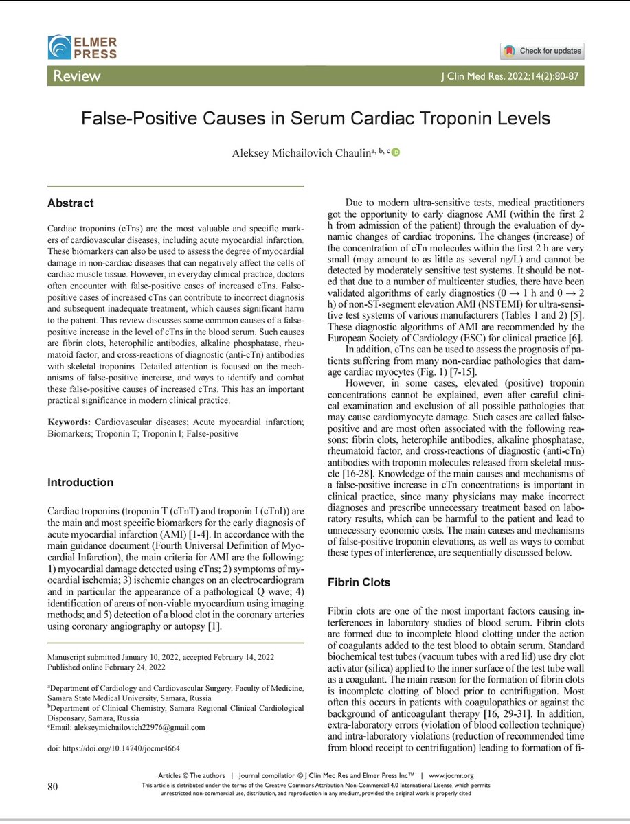 Sofade2ptos's tweet photo. 🔰False-Positive Causes in Serum Cardiac Troponin Leve

- Causas de Falsos + de elevacion de troponinas 

📝14/Feb 2022
 https://t.co/WSlEM3a1f7

🪄Enlaces de descarga directa en comentarios https://t.co/0Gn0l2TOku