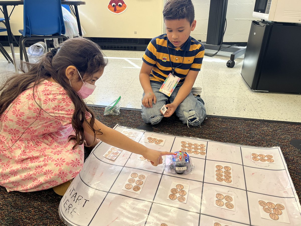 madswall1st's tweet photo. Bee Bots are FUN! We have been integrating our bee bots in our coin unit. Students match the cent cards to the coin collection and have to program their bot to the answer. #SullyElementary https://t.co/V6k2J1rsXY