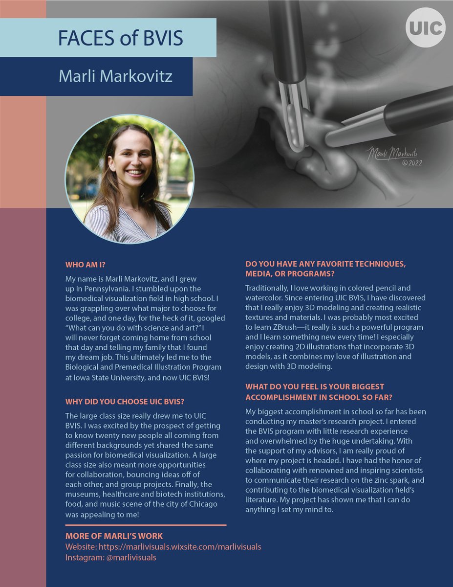 UIC_BVIS's tweet photo. Faces of BVIS is a feature that spotlights our talented second-year students. Meet this week’s face, Marli Markovitz! #facesofBVIS #SciComm https://t.co/ufPeQI5syu