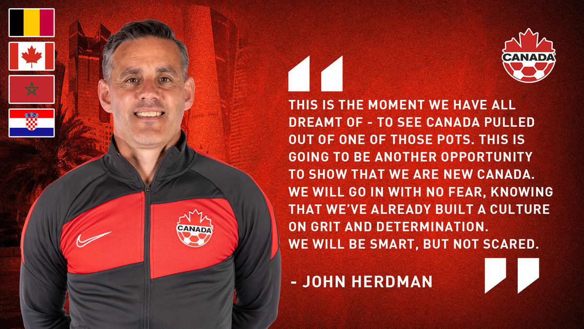 CanadaSoccerEN's tweet photo. #CANMNT Head Coach John Herdman on FIFA World Cup Qatar 2022™ Final Draw 🍁

#WeCAN #Qatar2022 https://t.co/iDxb8gU3oi