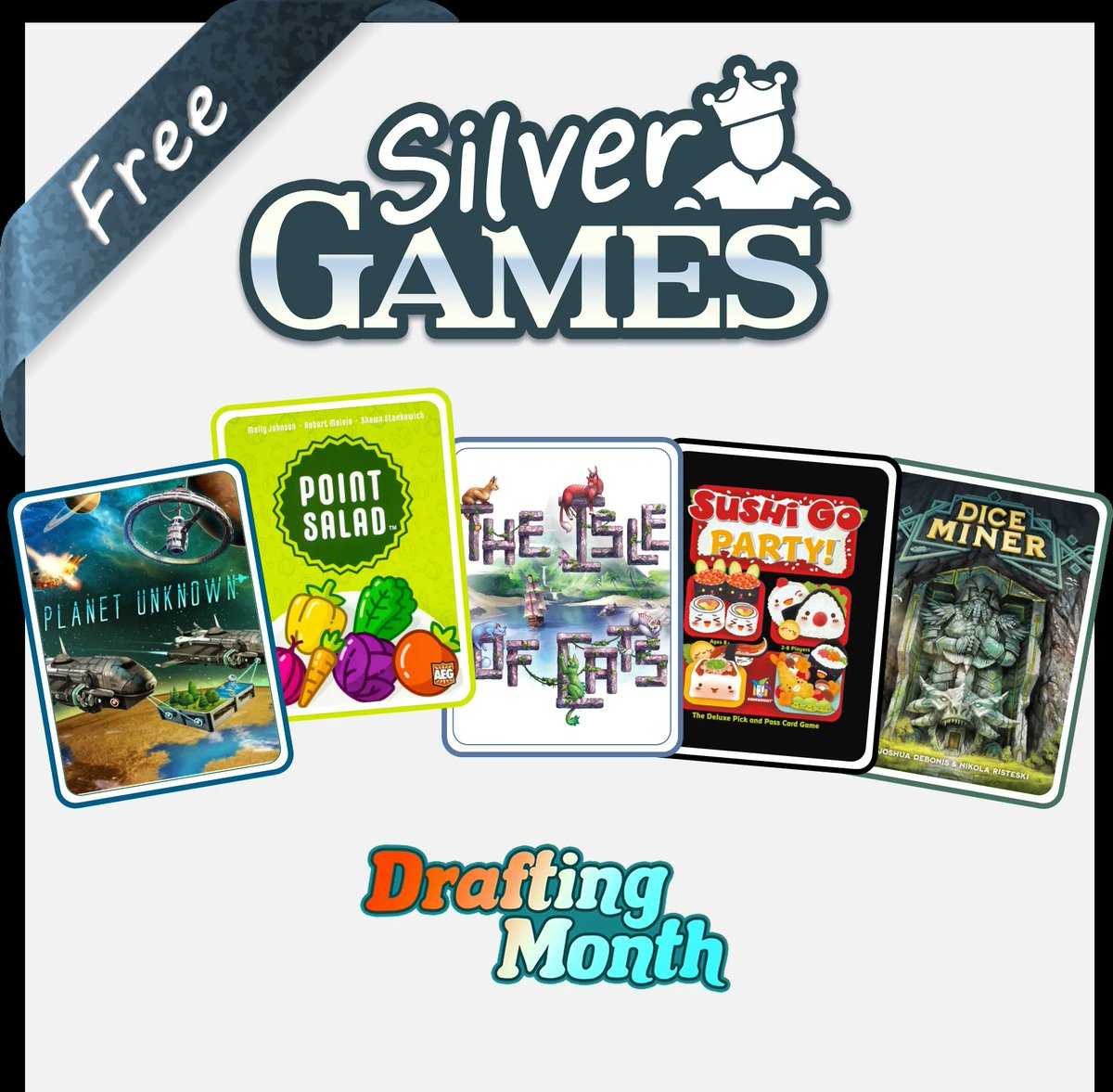 sovranti's tweet photo. April is all about #draftinggames on Sovranti. Play these 5 games FREE all month!
🌍 Planet Unknown
🥗 Point Salad
🐈 The Isle of Cats
🍣 Sushi Go Party!
🎲 Dice Miner https://t.co/FwpFVBkqwU