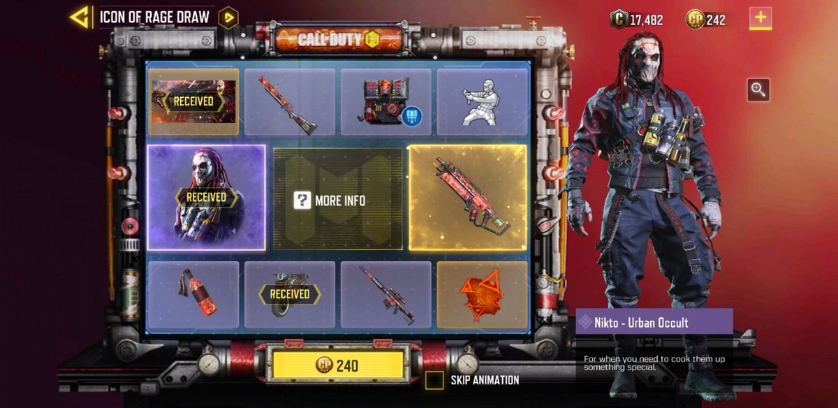JayShears18's tweet photo. What's your opinion of this skin 'Nikto - Urban Occult'. Good/bad cool... just got him on 3rd try. Is it any good? https://t.co/qpdZWkfsm7