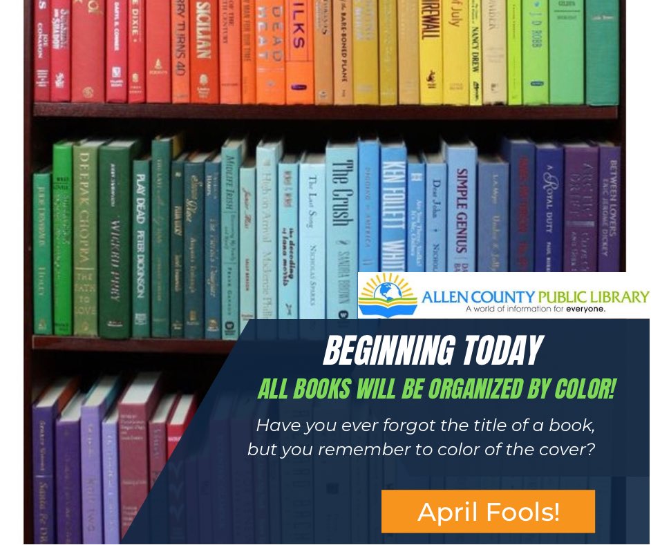 acpublib's tweet photo. Books are now organized by color for your browsing pleasure! https://t.co/eKx6wVL6Zz