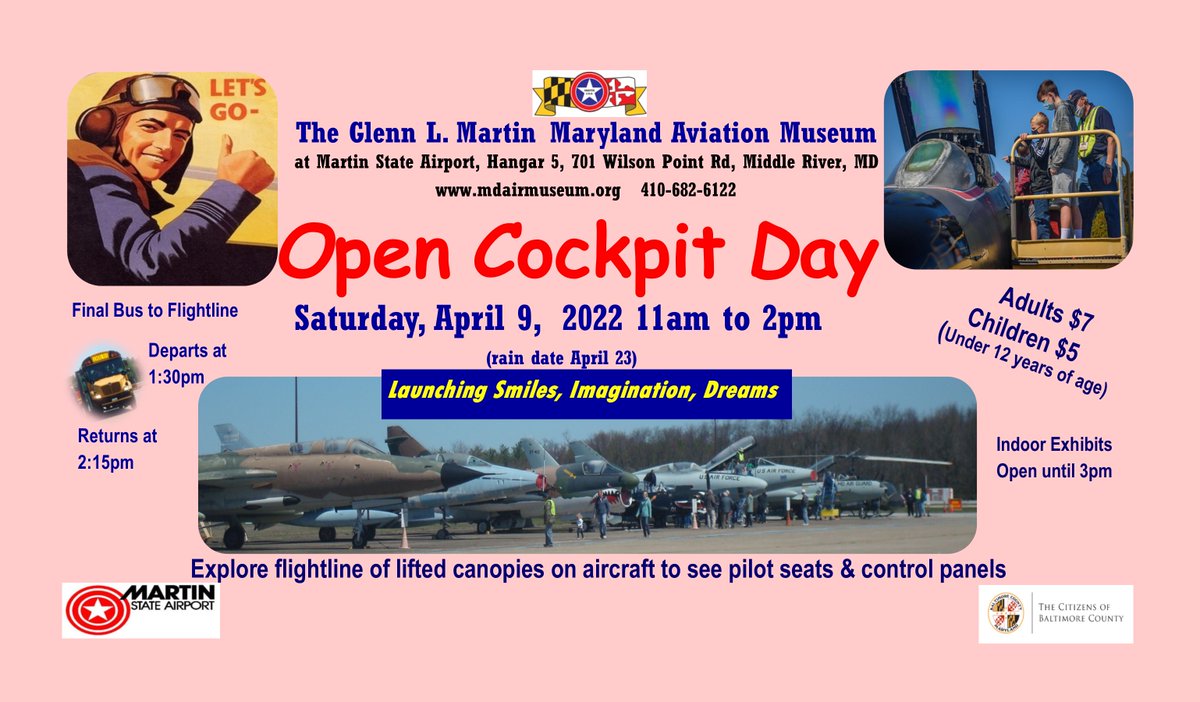 MdAirMuseum's tweet photo. Next weekend on Saturday, April 9 brings the return of Open Cockpit Day! Plan to visit to see the inside of Museum aircraft. Special event admission rates of $7 for adults and $5 for children which includes shuttle bus   ride to the aircraft. Last bus departs at 1:30pm. https://t.co/tSKGZgK60h