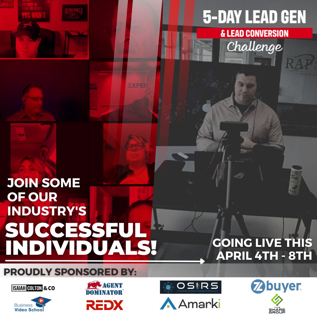 Go from Lead Generation to Profit in 5 Days!
 
Join the 5-Day Free Challenge and step up your listing game this year...

Join us and learn how to turn on an endless stream of leads and convert those into opportunities! 

🔥🔥bit.ly/3DtW1UK 🔥🔥

#realestateagent #realtor