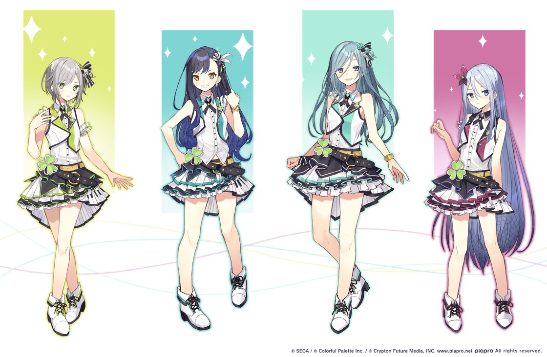 multiple girls long hair skirt grey hair idol 4girls blue hair  illustration images