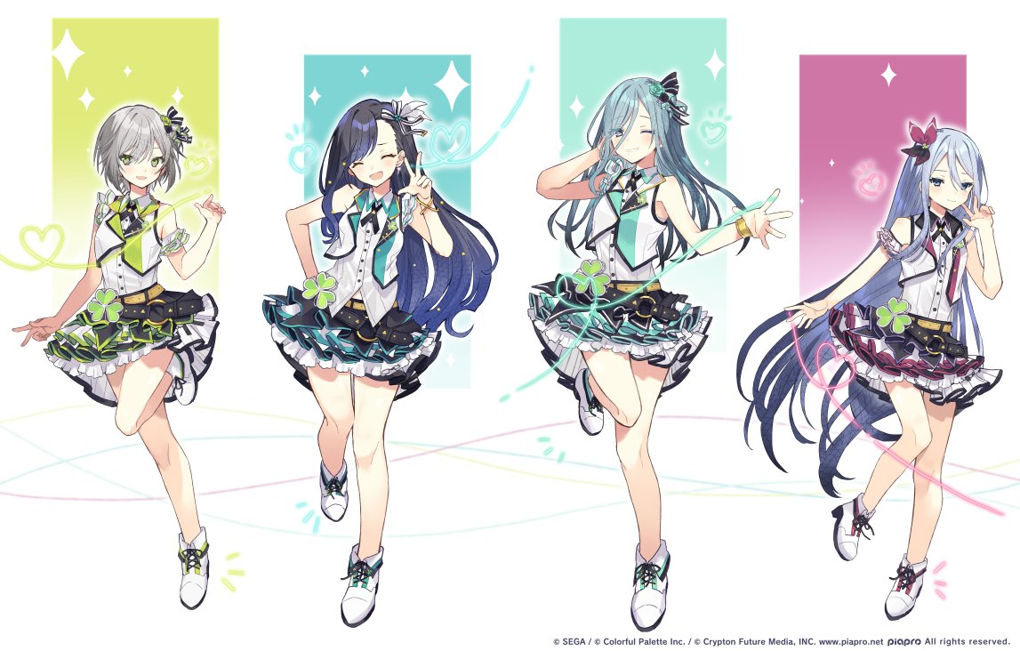 multiple girls long hair skirt grey hair idol 4girls blue hair  illustration images