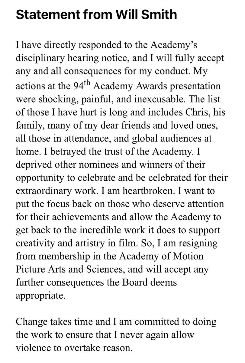 ChicksInTheOff's tweet photo. Will Smith resigns from The Academy https://t.co/sa5AOa0rRI