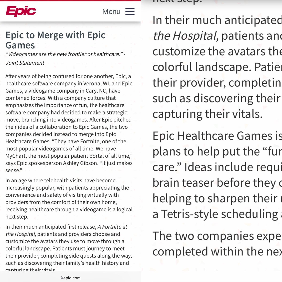 evebmd's tweet photo. I really appreciate a good sense of humor. Especially from #EPIC. This from the company responsible for charting after hours and clicking through a sea of inbasket chaos that never ends.
“A company culture that emphasizes the importance of fun”.
Indeed. Good one. #AprilWhat https://t.co/koePU1J1P8