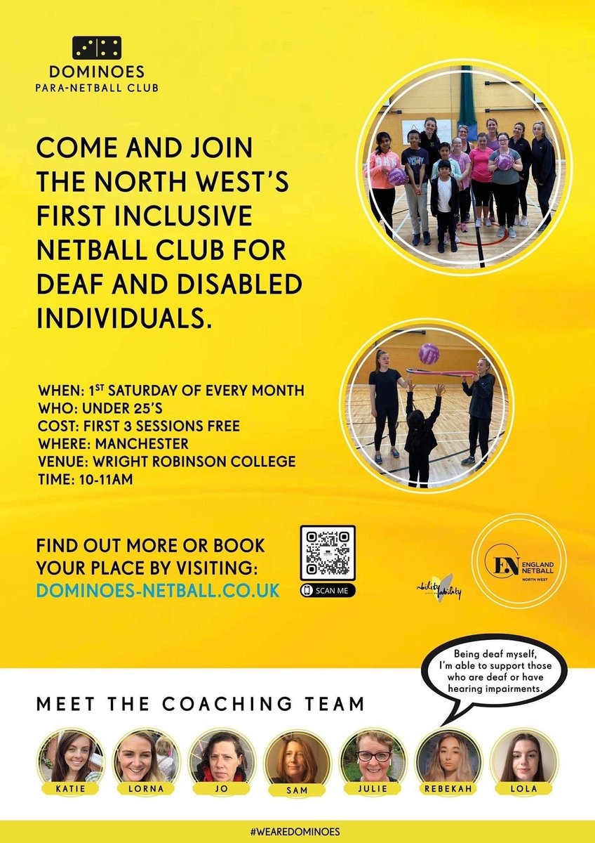 ⚡️BACK ON TOMORROW- THE NORTH WEST'S FIRST PARANETBALL CLUB!⚡️

Sessions are currently free. To book on and for more information, please follow the link: dominoes-netball.co.uk/paranetball.ht…