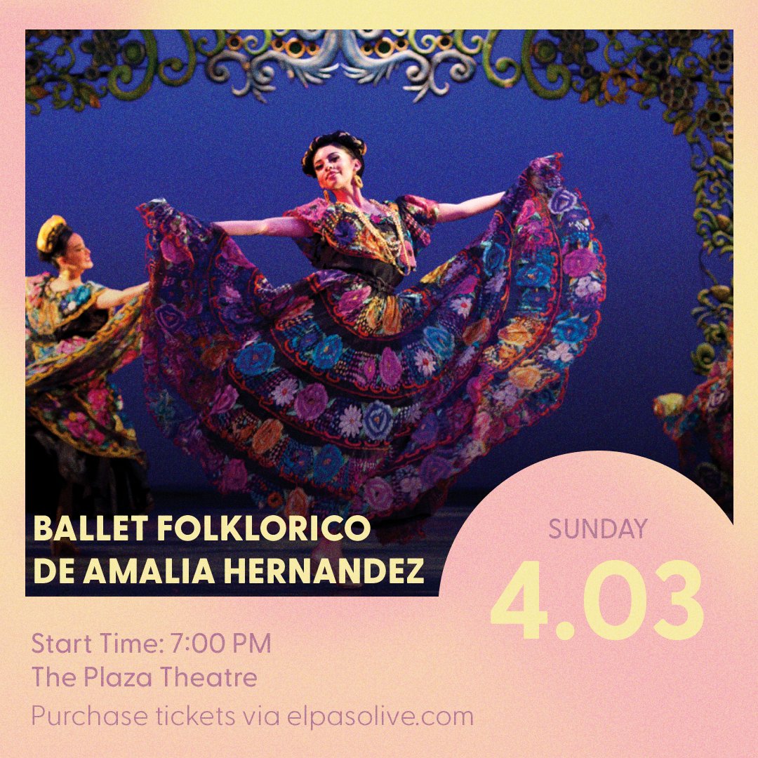 ElPasoShows's tweet photo. Happening! 🇲🇽Music, dance, and costume of Mexican folklore from pre-Colombian civilization through the modern era. Ballet Folklorico De Amalia Hernandez to take the stage at the Plaza Theatre this Sunday at 7 PM! 

#epshows #eptx https://t.co/ZQMVZjYcbX