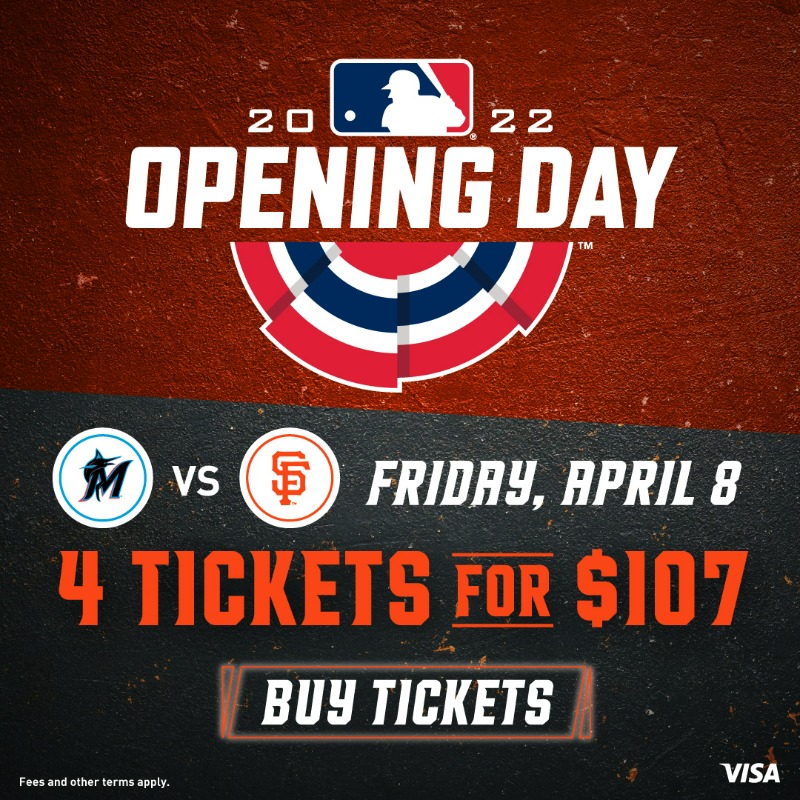 SFGiants's tweet photo. We’re not joking around this April Fools.

Get four Opening Day tickets for $107. In celebration of the Giants franchise-record 107 wins last season, be at @OracleParkSF when your #SFGiants raise the NL West Champions banner on April 8.