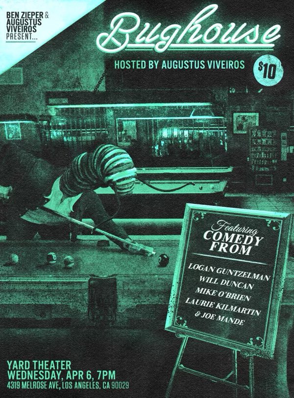 I’m hosting a show Wednesday and you should come. These guys’ll be on it 
<a href="/adirtyguntz/">Logan Guntzelman</a> 
@wheelieduncan 
<a href="/MikeOBrienXOXO/">Mike O'Brien</a> 
<a href="/anylaurie16/">Laurie Kilmartin</a> 
<a href="/JoeMande/">joe mande</a> 

eventbrite.com/e/bughouse-tic…