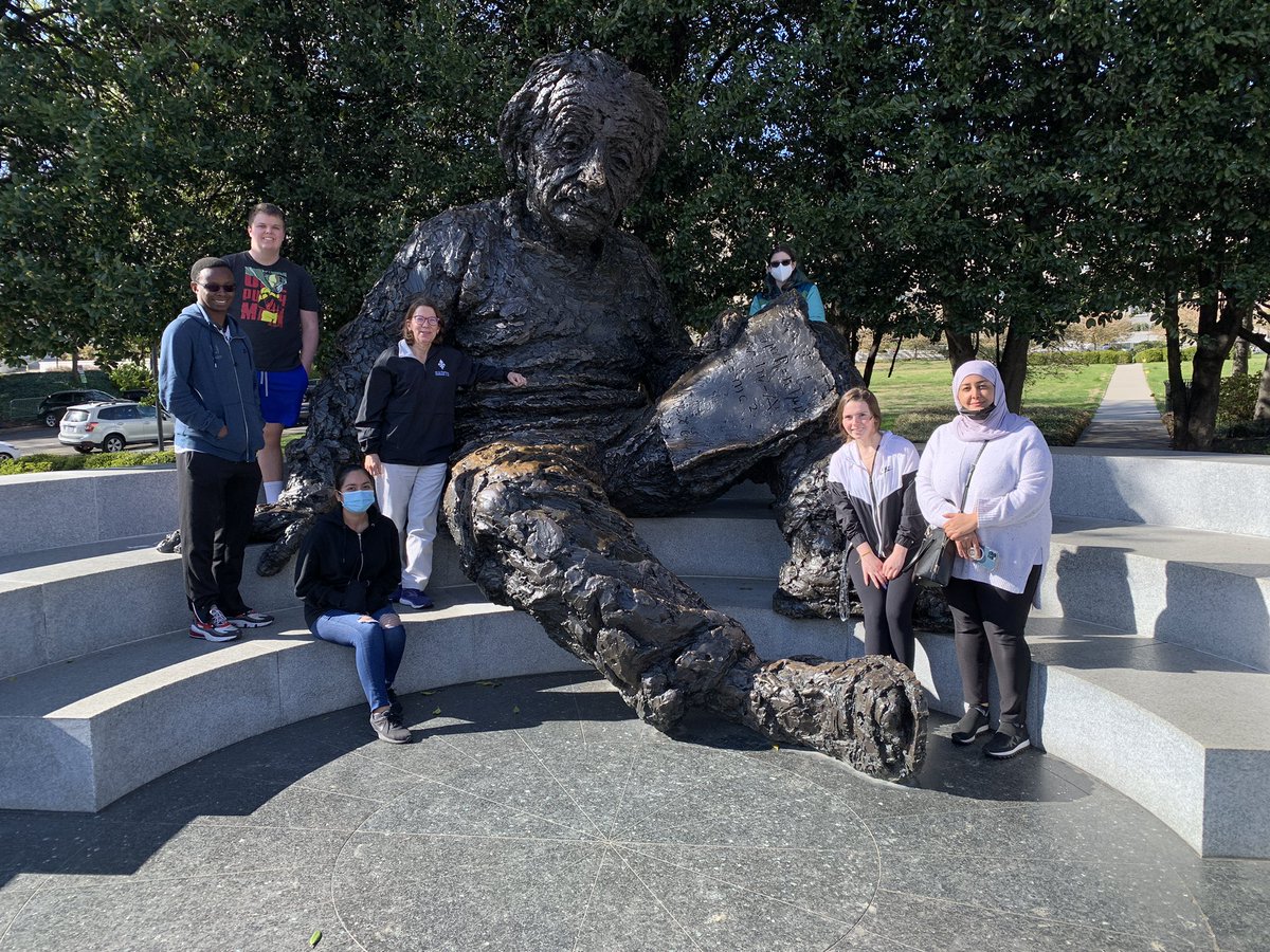 MarymountMath's tweet photo. We went to the National Academy of Sciences to see the Mathemalchemy Exhibit and an updated exhibit on women in STEMM. MU faculty and students spent a delightful afternoon exploring and learning. No fooling! @marymountu @MarymountMath  @theNASciences https://t.co/5wJSVB694H