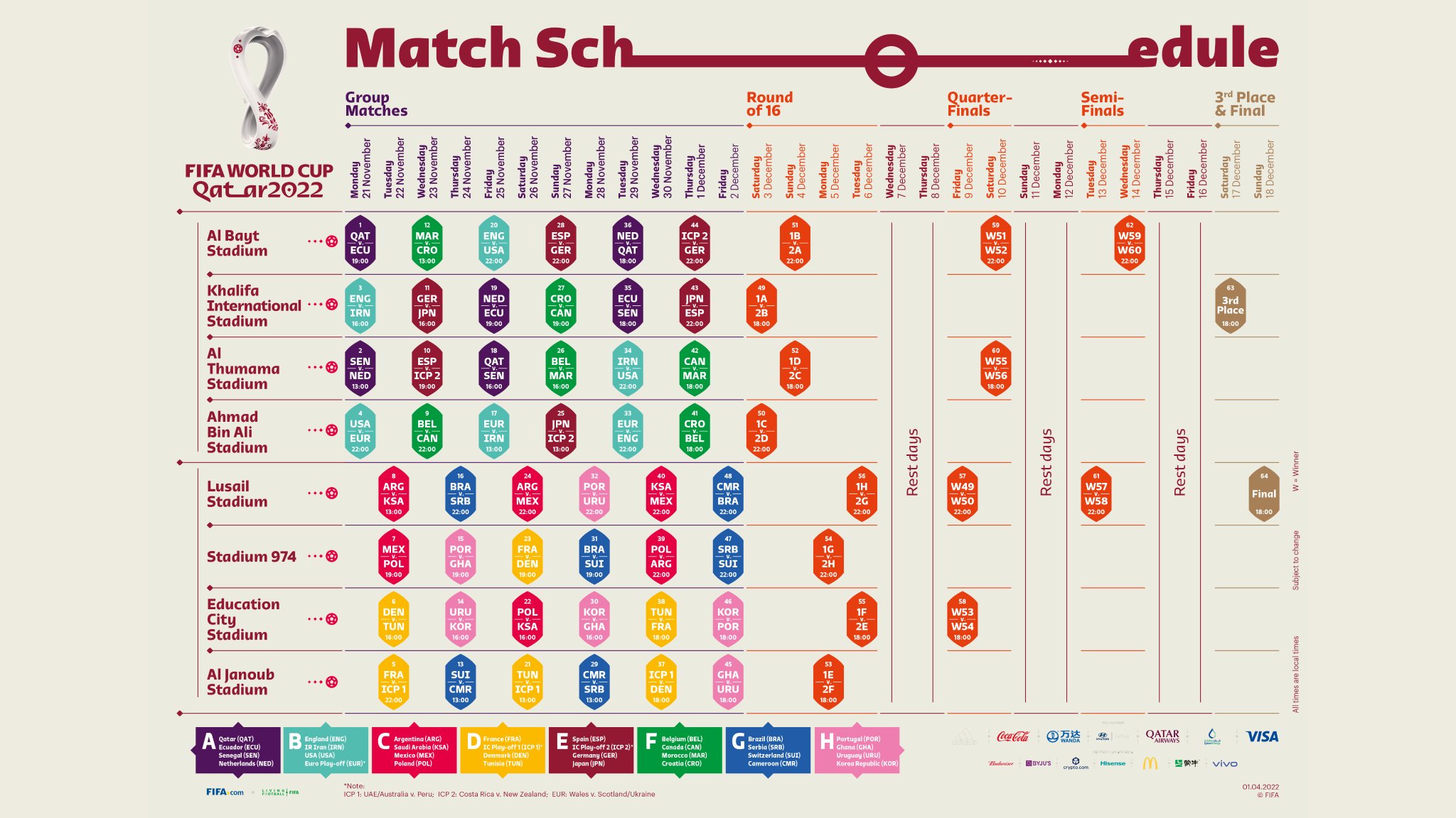 FIFA World Cup on X: 🚨 2022 #WORLDCUP MATCH SCHEDULE 🚨 🏆 It all starts  in Qatar on Monday 21 November 2022 🌏 🗓️👉    / X