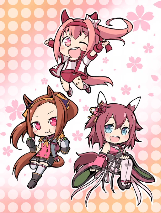 春が来たー!🌸🌸🌸 #ウマ娘 #ハルウララ #サクラバクシンオー #サクラチヨノオー 