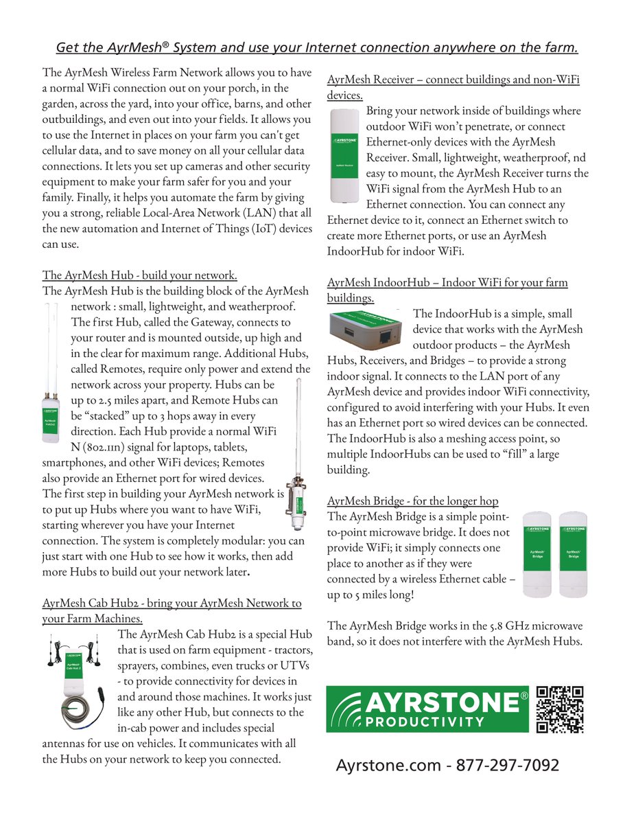 Ayrstone's tweet photo. Easy to install & simple to use #wifi for your farm:
AyrMesh® Products
✅ Hub2x2
✅ Hub2x2C
✅ ReceiverC
✅ Hub2T
✅ Cab Hub2
✅ Receiver
✅ Bridge
✅ IndoorHub
Visit the #AyrMesh Store: https://t.co/fDoK7mEzr5
#FarmWiFi #AgTech #Ag #AgTwitter https://t.co/A5SAv8MAZG