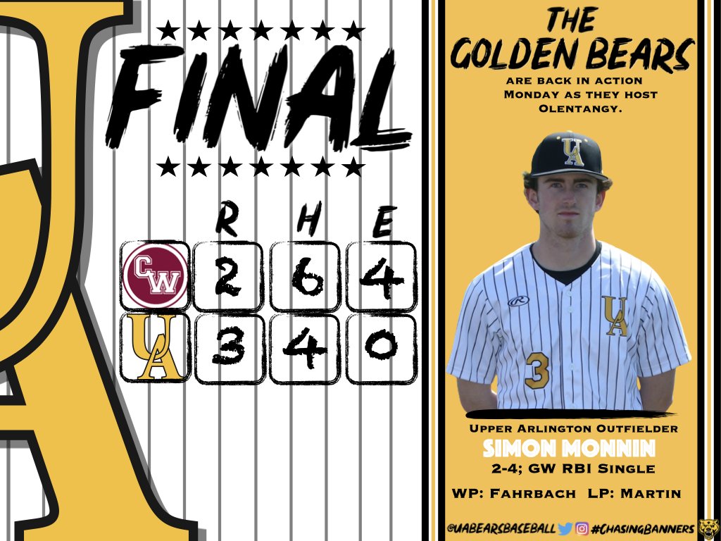 Final in 8 from Upper Arlington

🔴 | 2
🐻 | 3

<a href="/OHCDBCA/">Central District Baseball Coaches Association</a>

#ChasingBanners | #GoBears 🐻⚾️