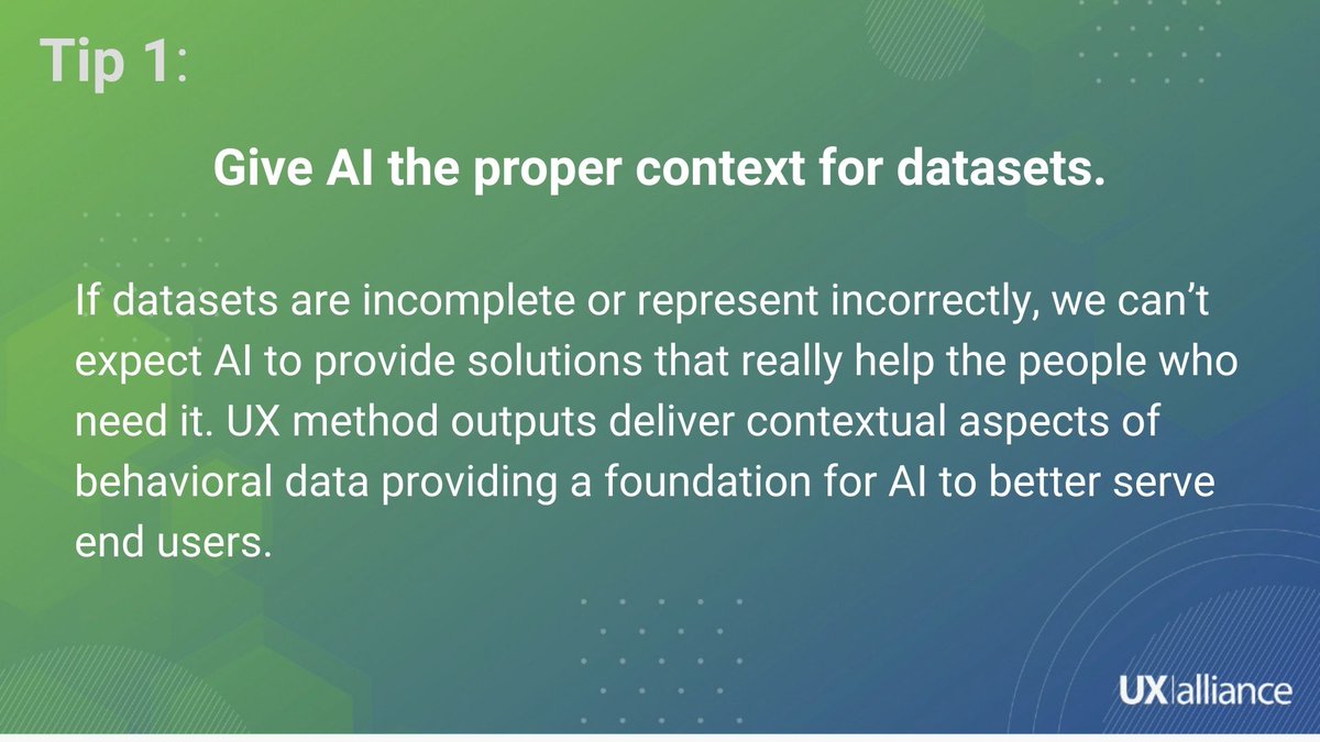 UXalliance's tweet photo. [Events] UXMasterclass: Leadership Series. A great talk with Gavin Lew on how to Build better AI products with UX. Here, Gavin shares the key 3 tips:

#UXA #UXMCLeadershipSeries #LeadershipSeries #ai #data #events #ux #ArtificialIntelligence #BoldInsight #webinar #Expert #Author https://t.co/ZQxEuZ5Gd3