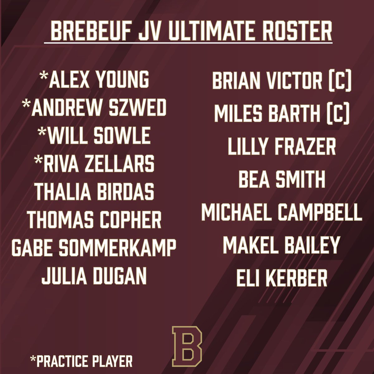 BrebeufUltimate's tweet photo. As we get ready for Indy Invite tomorrow, and as a special treat to start April off to a good start… this seasons rosters!! #getupprep https://t.co/lUdN9DX9Vx