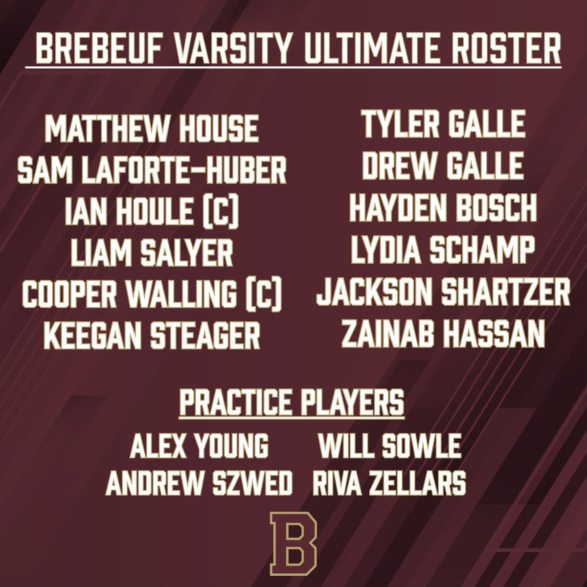 BrebeufUltimate's tweet photo. As we get ready for Indy Invite tomorrow, and as a special treat to start April off to a good start… this seasons rosters!! #getupprep https://t.co/lUdN9DX9Vx