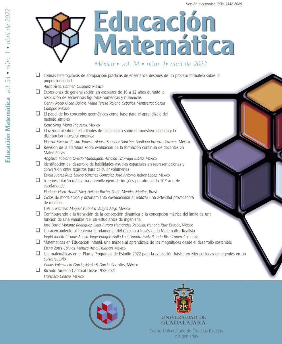 cbcucei's tweet photo. Ya está disponible el nuevo número, 34(1), de la revista Educación Matemática; que el @udgcucei  coedita junto con la SOMIDEM. @CienciaUdeg 
https://t.co/eSB5lRtEfK https://t.co/TkJ39maJY8