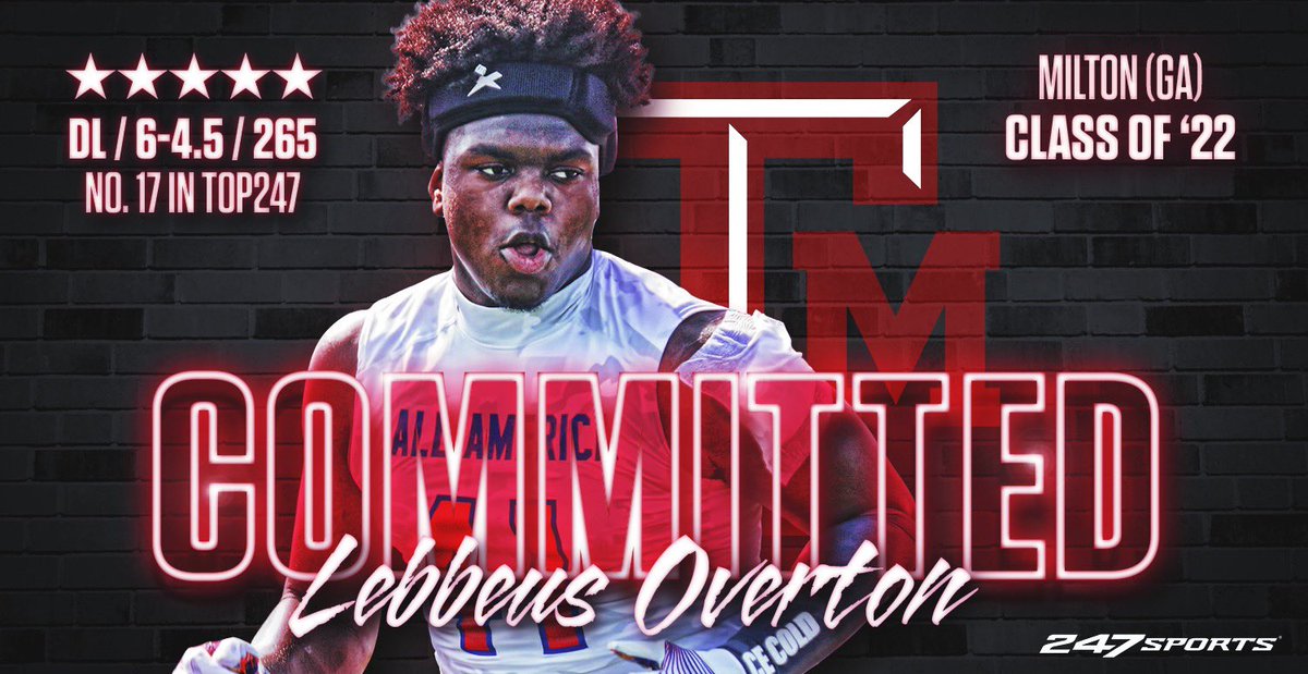 SWiltfong_'s tweet photo. BREAKING: Five-star DL Lebbeus LT Overton commits to Texas A&amp;M adding to the #Aggies historic 2022 class that ranks the highest in @247Sports history. The Alpharetta (Ga.) Milton standout talks about his decision here: https://t.co/giP6GkZhLk https://t.co/xdEOxCPE5T