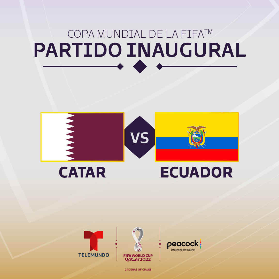 Telemundo's tweet photo. 🏆 ¡El partido más esperado del año! 🥳
🇶🇦 Catar, como anfitrión, enfrentará a Ecuador 🇪🇨 en el inicio de la
@FIFAWorldCup
💥 ¿Qué selección será la favorita?
📺 Telemundo la casa de la Copa Mundial de la FIFA #Catar2022
#SorteoEnTelemundo #MundialTelemundo #ElMundialLoEsTodo https://t.co/gCZcX4NDcv