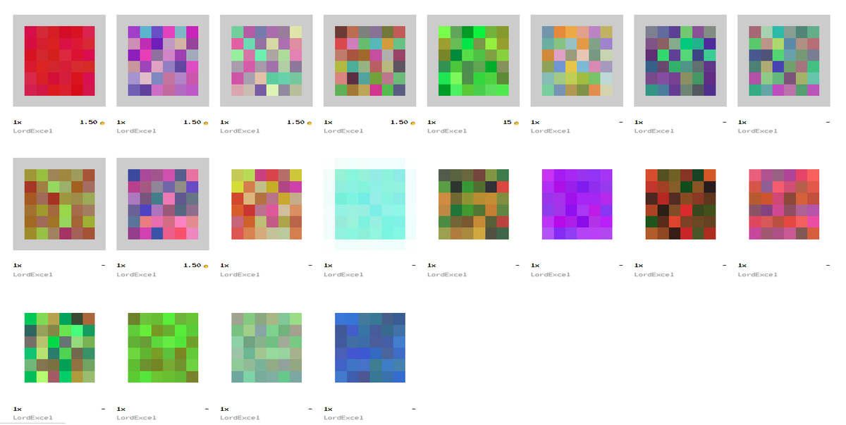 lordskulll's tweet photo. Pixcel collection is growing and being collected!

Excel have already created 20 unique randomized panels, between poly and monochromatic results without any human intervention!

There are only 4 on primary and 1 on secondary for sale! Glad to see people liked it!

Link below⬇️ https://t.co/m5wwkuAZX1