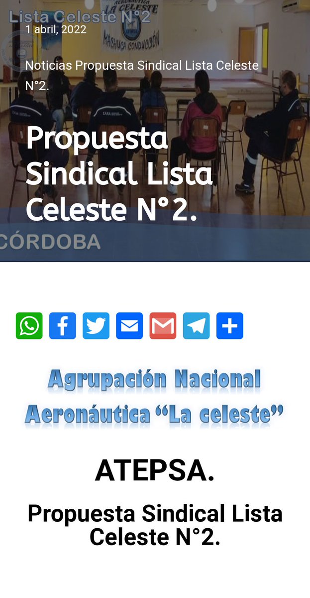 Entra a nuestra página y enterate cual es nuestra propuesta y como vamos a luchar para conseguir un sindicato más fuerte. Compartí con tus compañeros para que todos tengan derecho de informarse. Muchas gracias por tu tiempo.

agrupacionaeronauticalaceleste.com.ar/propuesta.../