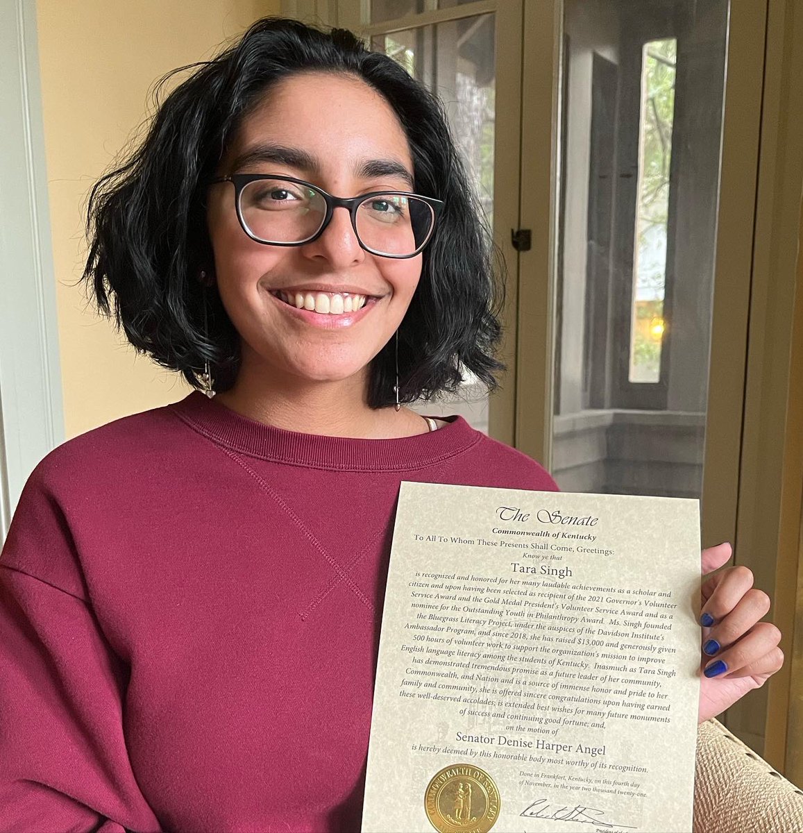 BluegrassLit's tweet photo. Congratulations to Tara for being commissioned as a Kentucky Colonel, the highest title of honor bestowed by the Governor of Kentucky.

Tara also received a citation from the Kentucky State Senate in recognition of her work with the Bluegrass Literacy Project. 💕 https://t.co/70fl3xPtqr