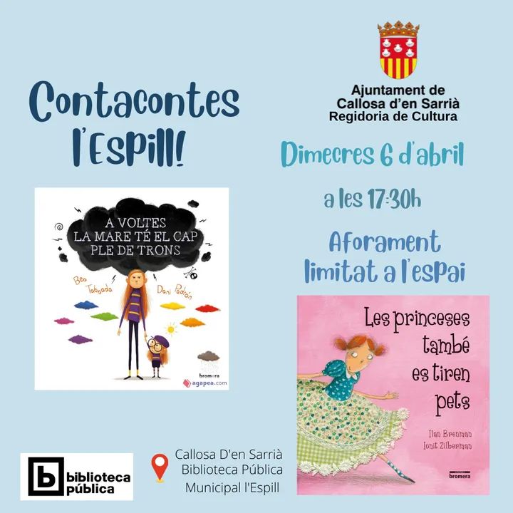 BpmCallosa's tweet photo. ℹ️Dimecres 6 d'abril  a la ʙɪʙʟɪᴏᴛᴇᴄᴀ ᴘÚʙʟɪᴄᴀ ᴍᴜɴɪᴄɪᴘᴀʟ ʟ'ᴇꜱᴘɪʟʟ tenim 𝕤𝕖𝕤𝕤𝕚ó 𝕕𝕖 𝕔𝕠𝕟𝕥𝕖𝕤 a càrrec de Leire Pastor Santos, a la qual li seguirà un taller relacionat amb una de les històries que contem.
#contes #cuentos #valores #Igualdad #Empoderamiento https://t.co/ds4FT9gl80