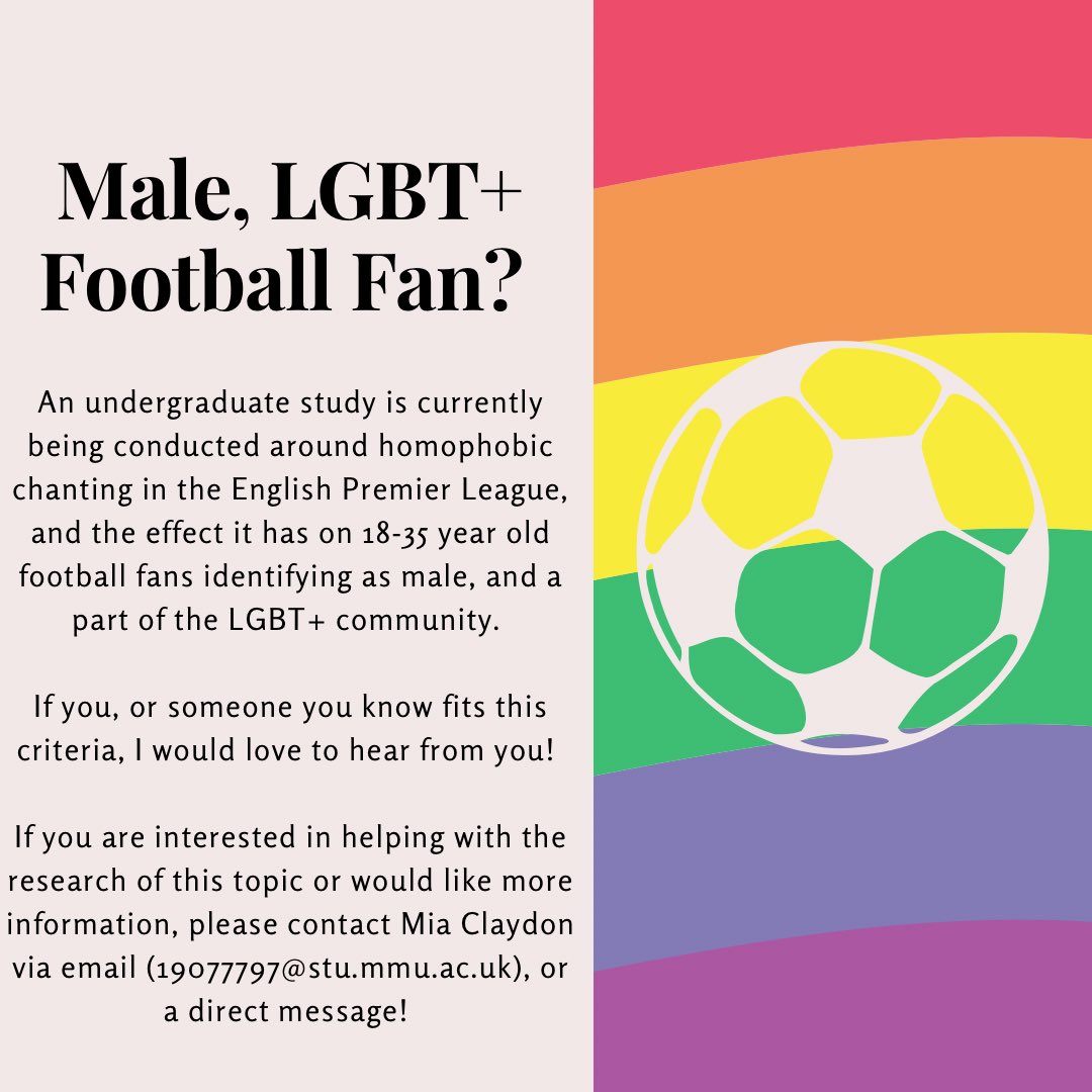 _miaclaydon's tweet photo. Looking to have a chat with some people for my final year project! If you’re interested, please send me a message over :)

RTs hugely appreciated! ⚽️🏳️‍🌈 https://t.co/ghDkPmAsXe